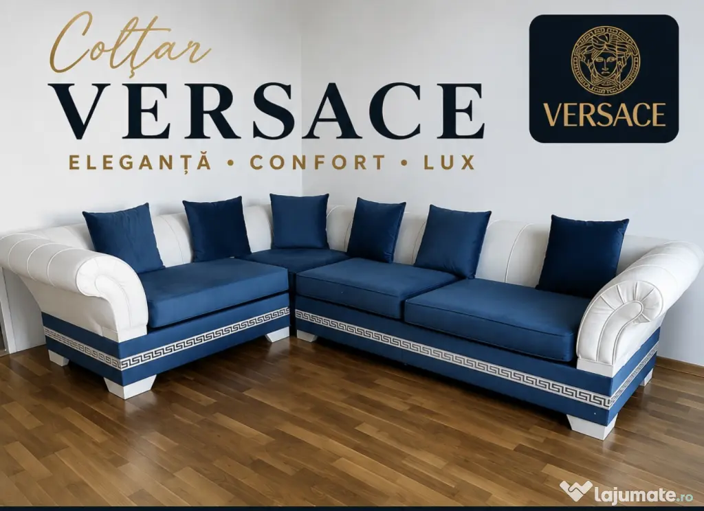 Colțar Versace elegant alb/albastru regal