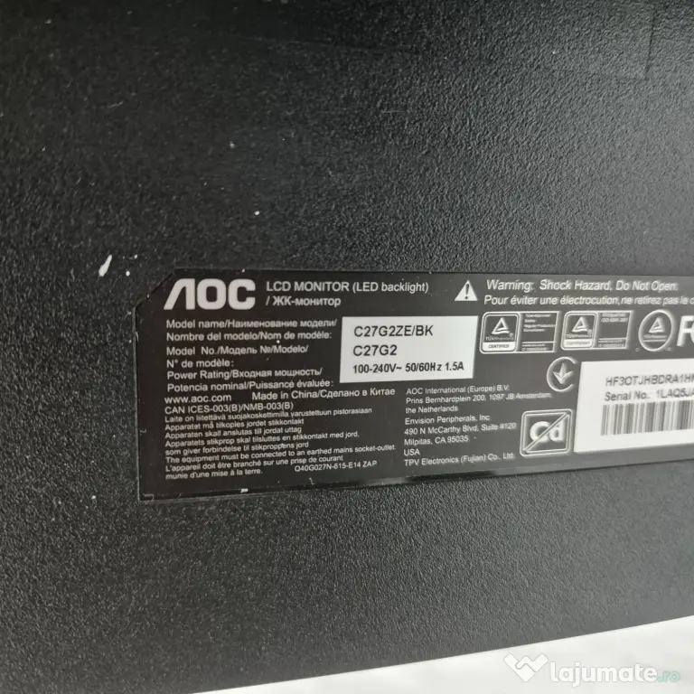 Monitor AOC Gaming Curbat 240hz C27g2ze Zeus Amanet Rahova 36665