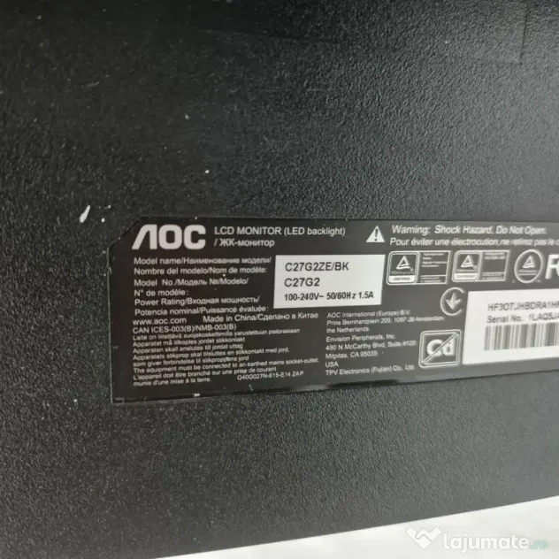 Monitor AOC Gaming Curbat 240hz C27g2ze Zeus Amanet Rahova 36665