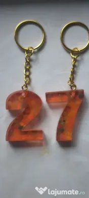 Breloc handmade din rășină cu doua numere 