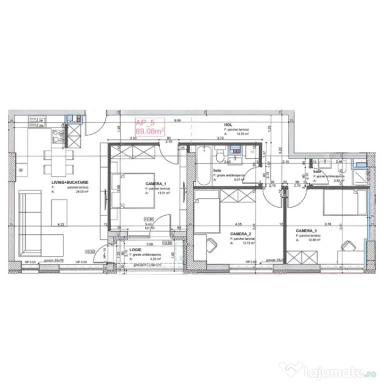 Apartament 4 CAM, SU 89.08 MP, LOGIE in zona MARASTI - Cluj-Napoca (Cluj)