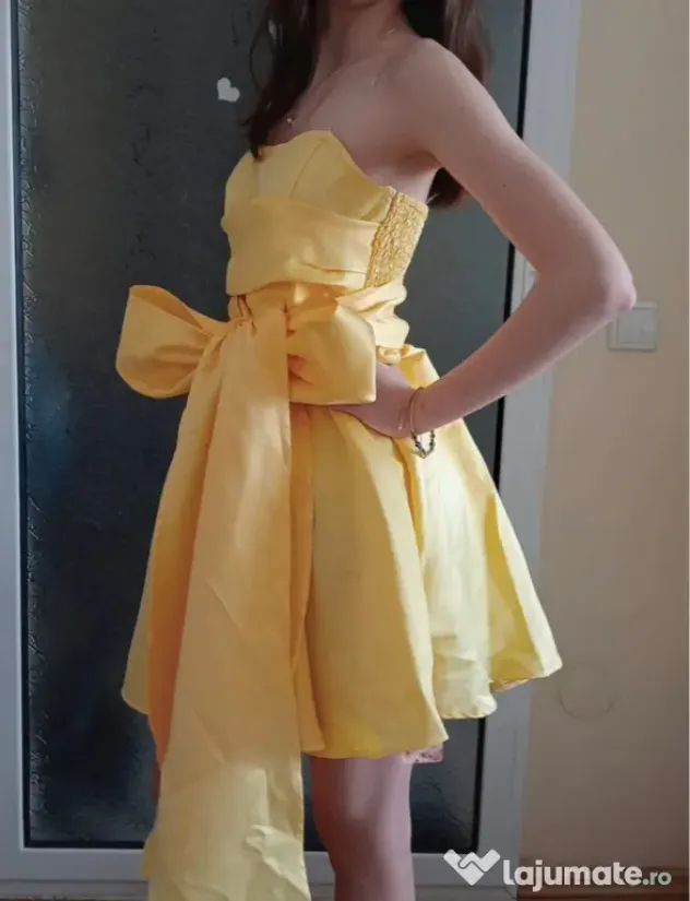 Rochie galbena cu funda ajustabila