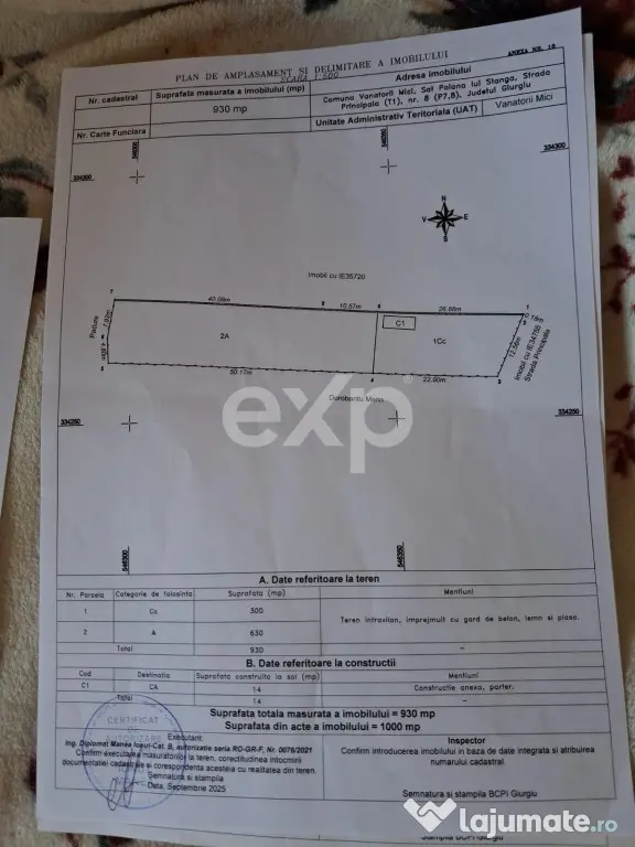 Lot de casa 930 mp in centru utilitati Poiana lui Stanga Giu - Poiana Lui Stanga (Giurgiu)