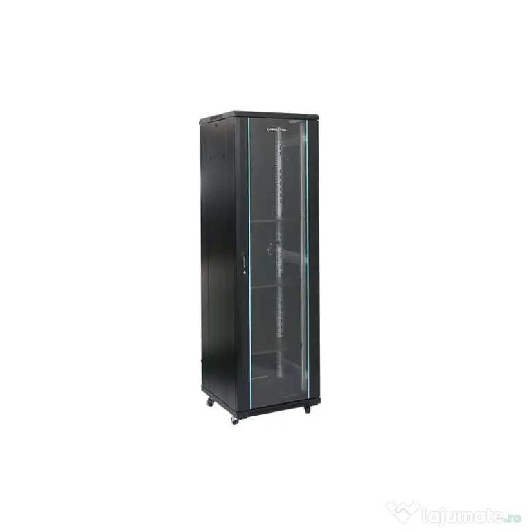 Rack 42u 600x1000, montare pe podea, usa din sticla, panouri laterale detasabile si securizate, deza