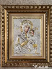 Icoana Maicii Domnului Portărița din Iviron ARGINTATA Relief 3 D 