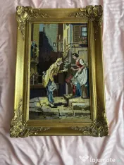 Tablou Goblen Cusut Manual „Der Gratulant” (după Carl Spitzweg) – Ramă Baroc 