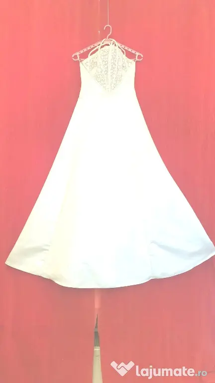 Rochie de mireasă / cununie civilă A-line din satin și dantelă, mărimea 170 cm