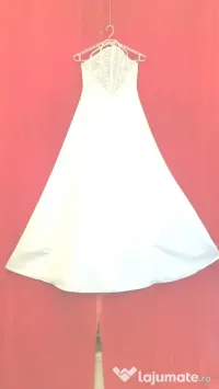 Rochie de mireasă / cununie civilă A-line din satin și dantelă, mărimea 170 cm