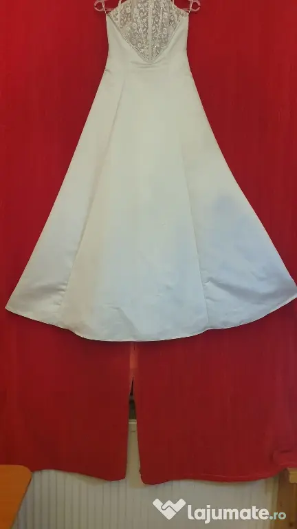 Rochie de mireasă / cununie civilă A-line din satin și dantelă, mărimea 170 cm