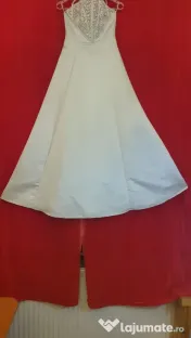 Rochie de mireasă / cununie civilă A-line din satin și dantelă, mărimea  170 cm 