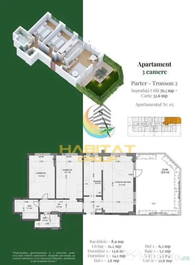 Pallady 3 camere 77 mp + curte 33 mp in bloc tip Boutique - Bucuresti (Bucuresti-Ilfov)