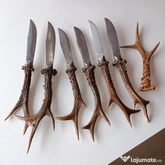 Set de 6 cuțite cu mâner din corn de căprior