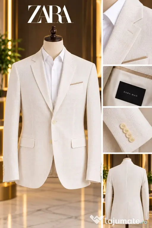 Sacou bărbătesc de in, Zara alb ivory, mărimea 48