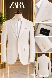 Sacou bărbătesc de in, Zara alb ivory, mărimea 48
