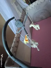 Pătuț pliabil L sun gri cu baldachin