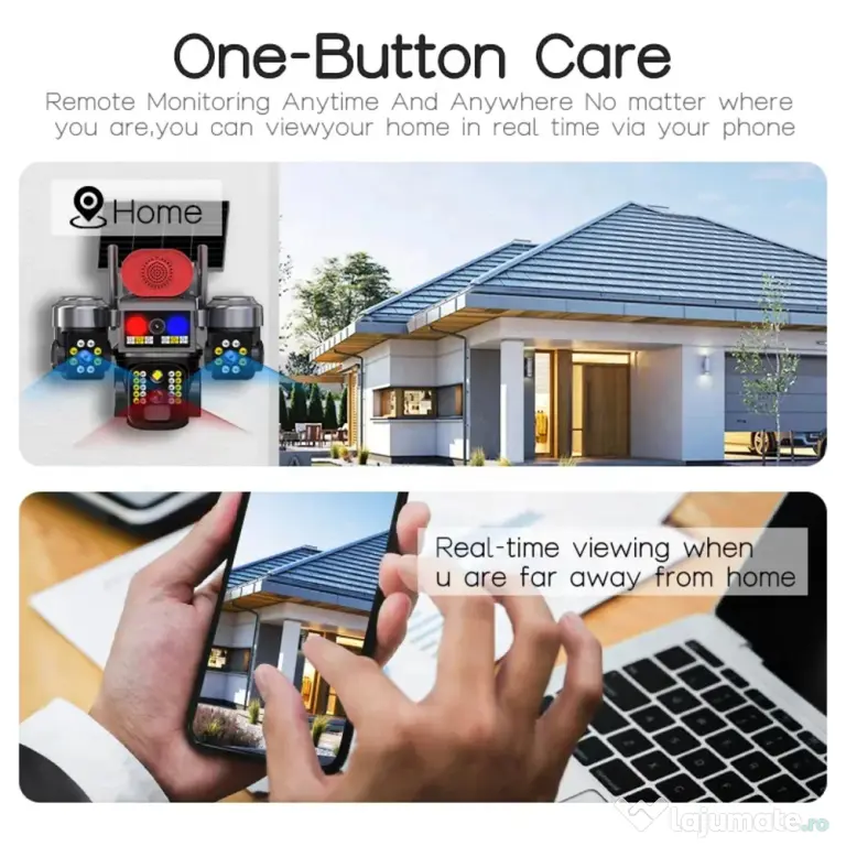 Camera de securitate solara, cu consum redus – 4G, AI, 3 lentile si 3 ecrane
