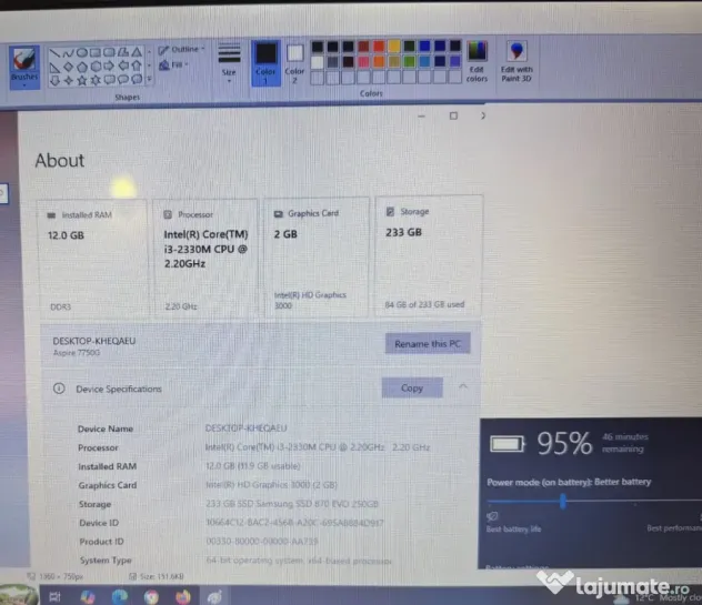 Laptop Acer Aspire 7750g Intel Core i3 12GB RAM, 250 GB SSD