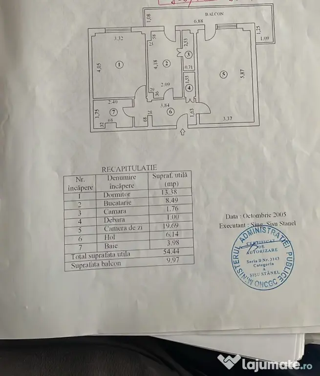 Apartament 2 camere, util 54 mp + balcon 9 mp, Centrul Civic Brăila