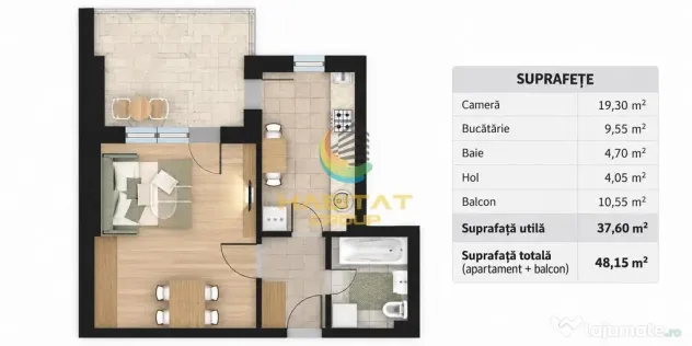 Garsoniera cu terasa - 48 mp - metrou N.Teclu - Bucuresti (Bucuresti-Ilfov)