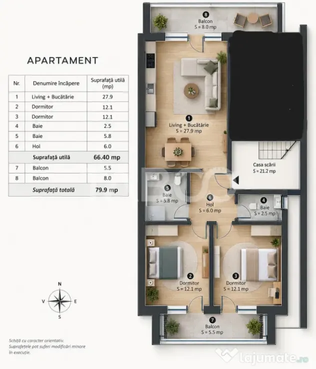 Apartament modern 3 camere 2 bai 2 locuri de parcare 66m Sel - Sibiu (Sibiu)