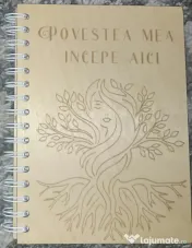 Agendă A5 din lemn „Povestea mea începe aici” design Copac–copertă reutilizabilă