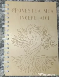 Agendă A5 din lemn „Povestea mea începe aici” design Copac–copertă reutilizabilă