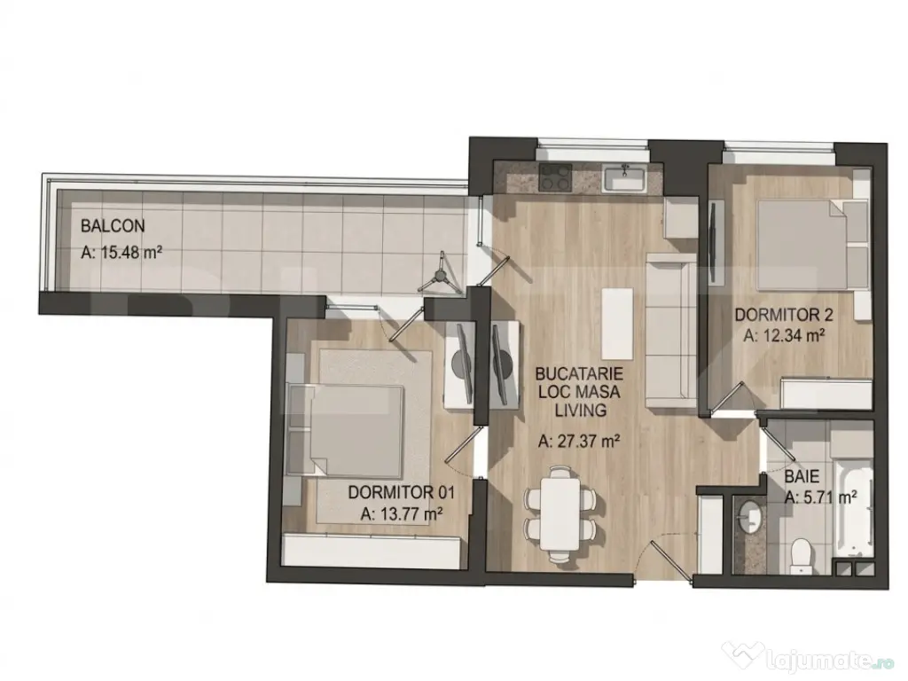 Apartament 3 camere, terasă generoasă, parcare inclusa, zo - Floresti (Cluj)