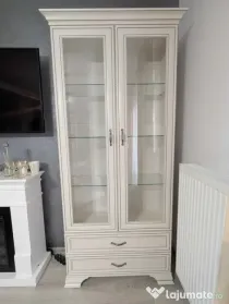 Vitrină mare Mobexpert Charme, crem/alb, 110 x 45 x 202 cm