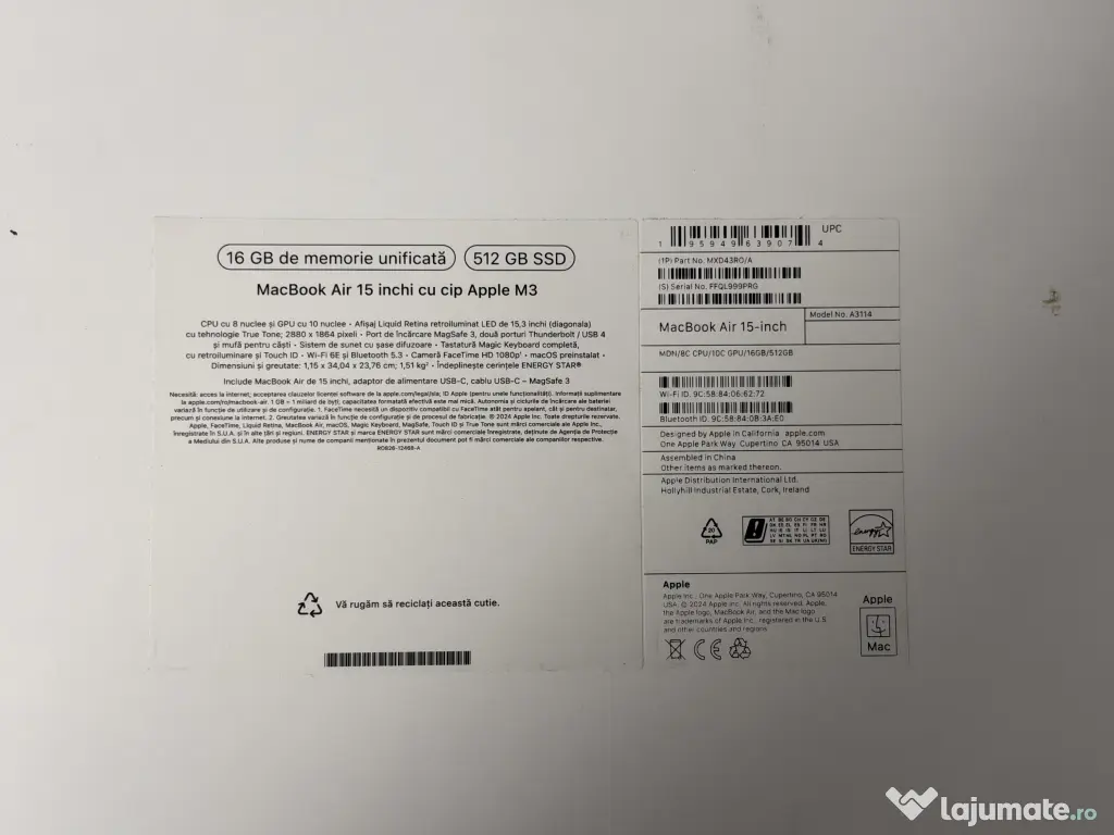 Macbook Air 15inch M3 2024 / 16GB / 512GB