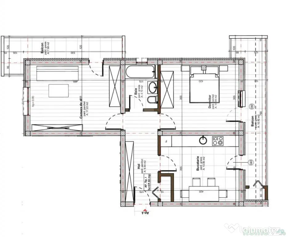 Apartament confort sporit, 2 camere decomandat, 60mp, 2 balc - Apahida (Cluj)