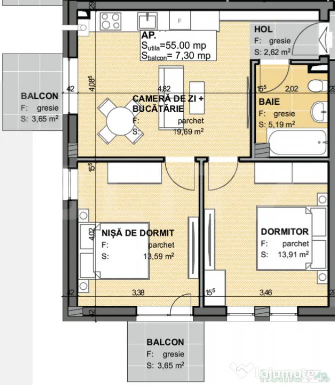 Apartament 3 camere Apahida 55mp | Complex Estimo | Ideal pe