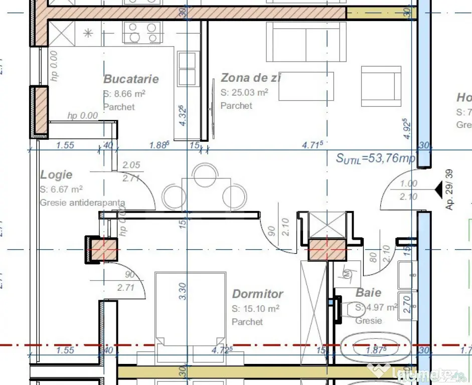 Apartament cu 2 camere, semidecomandat, 53 mp utili, logie 6 - Timisoara (Timis)