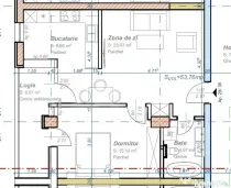 Apartament cu 2 camere, semidecomandat, 53 mp utili, logie 6