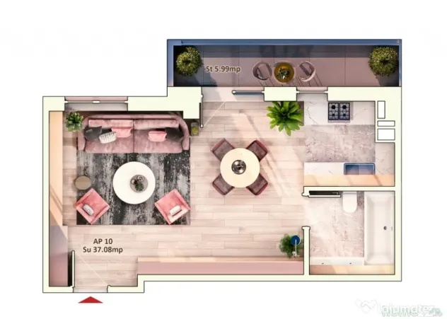 Apartament 1 Camera, 37 mp, Semifinisat, Zona Iulius Mall - Cluj-Napoca (Cluj)