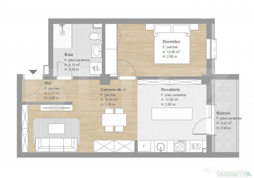 Apartament finisat, 51 mp, tva inclus, ansamblu nou, zona T - Floresti (Cluj)