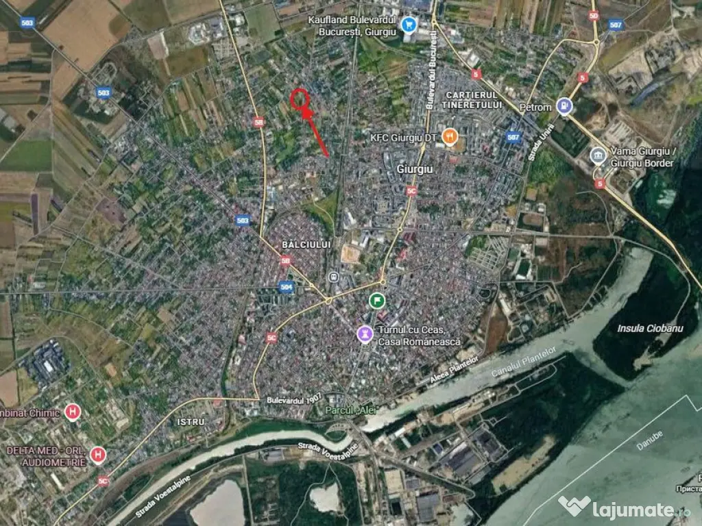 Teren Giurgiu, 4014mp, deschidere 69mp,intravilan