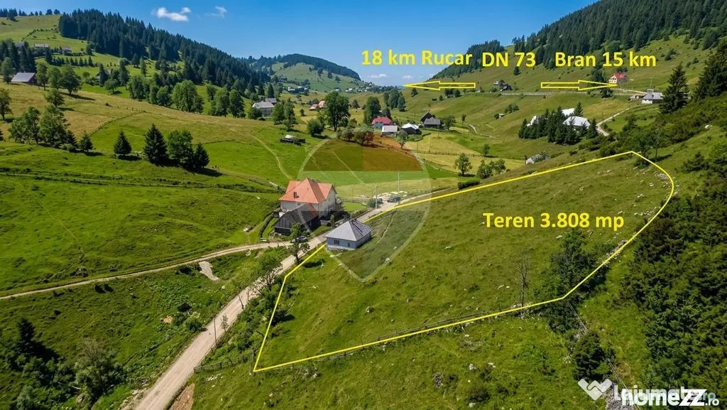 Teren 3808mp+Casă Fundata, Brașov - Cheile Grădiștei - Drum asfaltat - Fundata (Brasov)