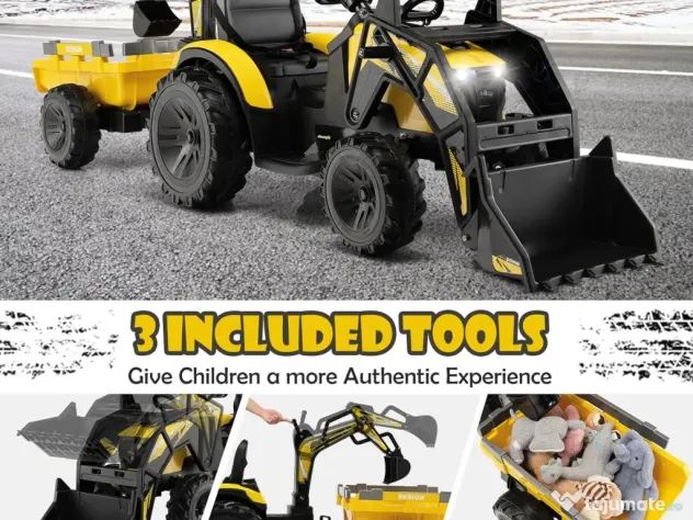 Tractor electric Kinderauto 720-T, 2x 45W 12V, cupa si incarcator Yellow