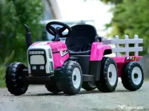 Tractoras electric Kinderauto BJ611 2x30W 12V cu remorca si RC Rose