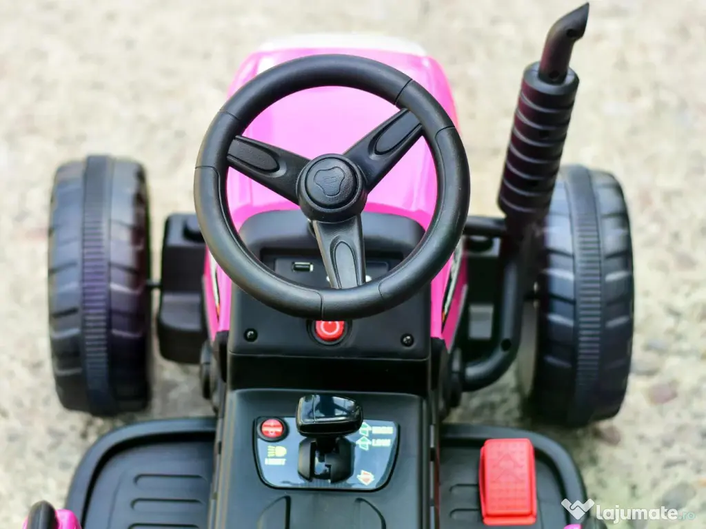 Tractoras electric Kinderauto BJ611 2x30W 12V cu remorca si RC Rose