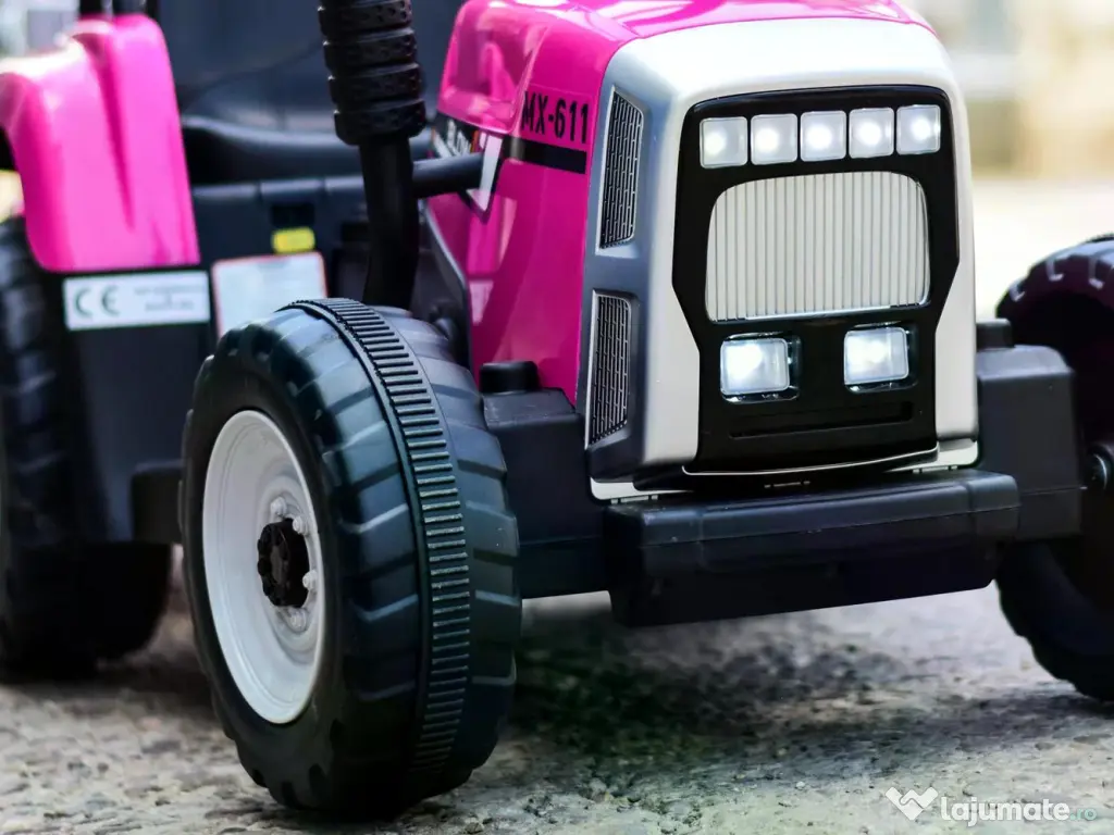 Tractoras electric Kinderauto BJ611 2x30W 12V cu remorca si RC Rose