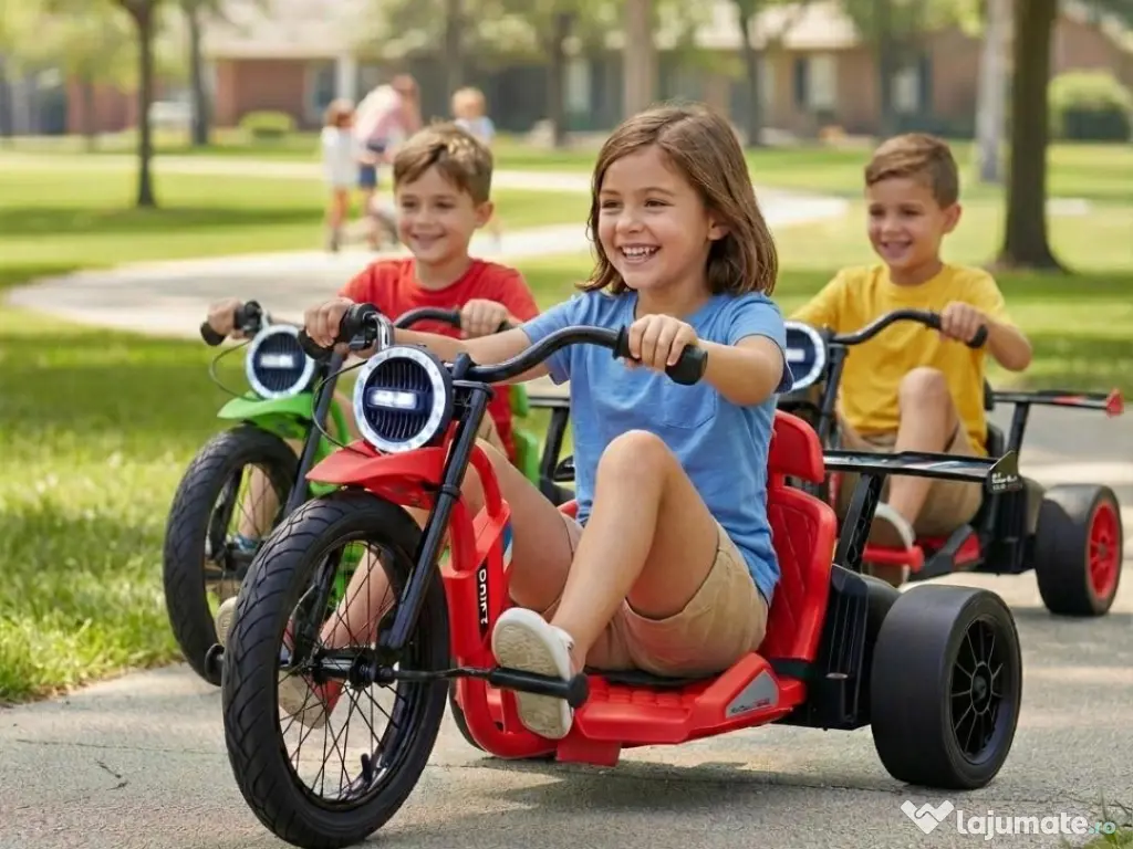 Tricicleta electrica cu functie Drift, Kinderauto BJSX2338, 2x 250W RED
