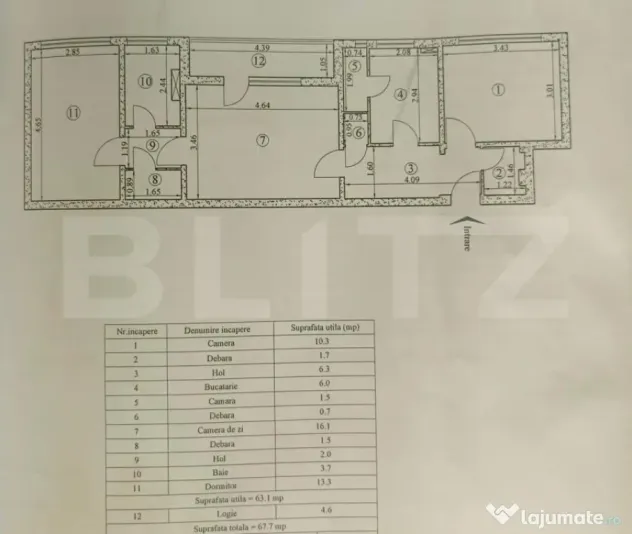 Apartament 3 camere etaj intermediar 68 mp Tătărași