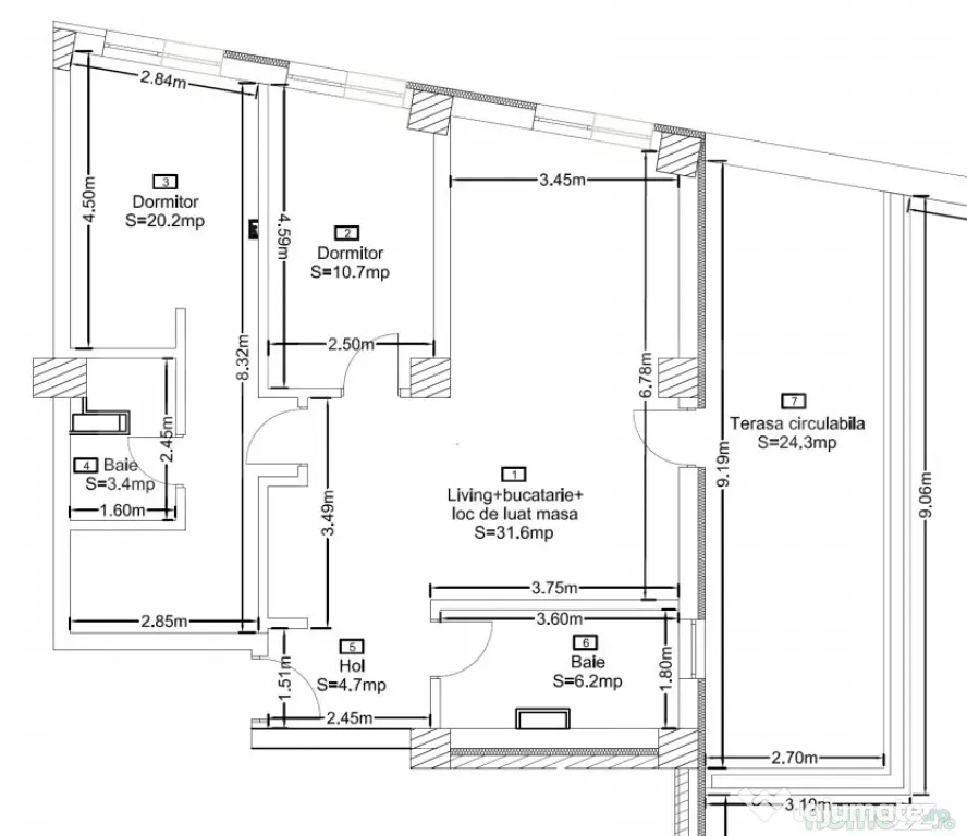 Apartament 3 camere, 2 bai, 77mp, terasa, bloc nou, zona Cor - Cluj-Napoca (Cluj)