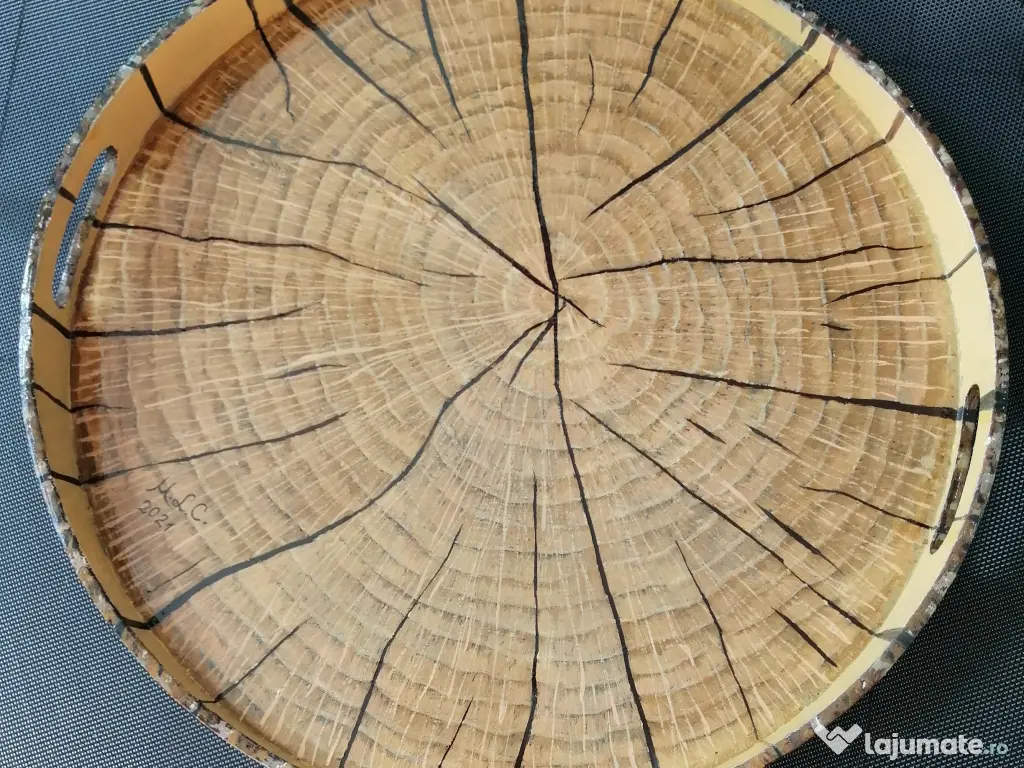 2 tăvi din lemn Ikea, pictate manual