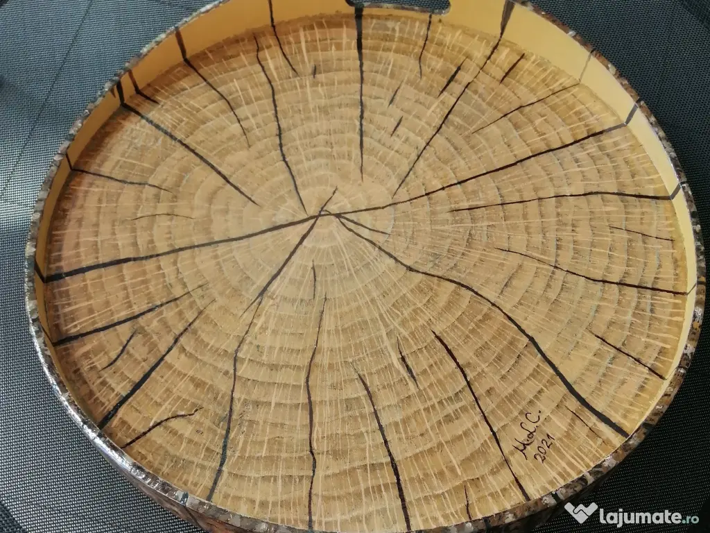 2 tăvi din lemn Ikea, pictate manual