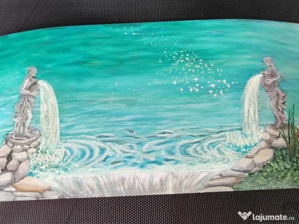 2 tăvi din lemn Ikea, pictate manual