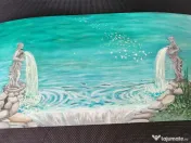 2 tăvi din lemn Ikea, pictate manual