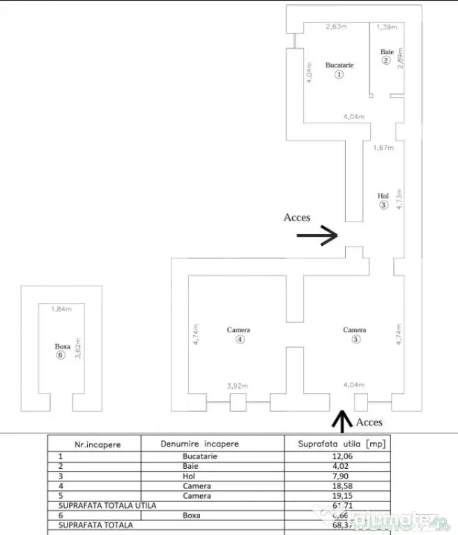 Apartament 2 camere, 62 mp, ideal locuit sau cabinet, zona B
