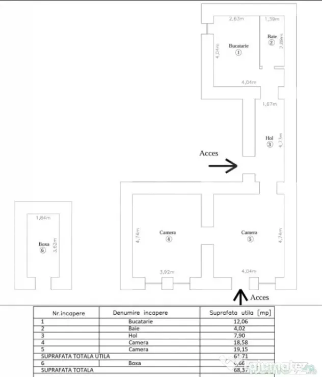 Apartament 2 camere, 62 mp, ideal locuit sau cabinet, zona B